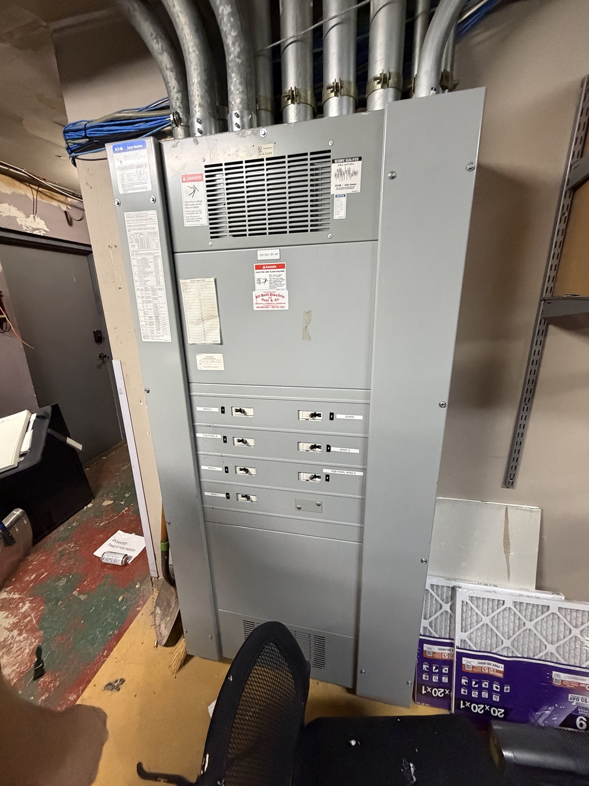 Large commercial electrical switchgear lineup