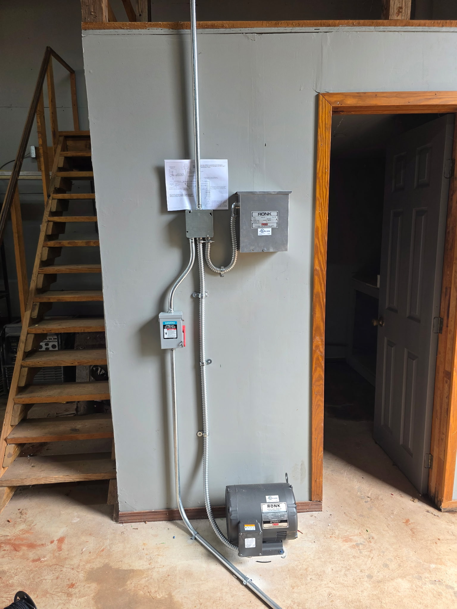 Industrial motor control and disconnect installation